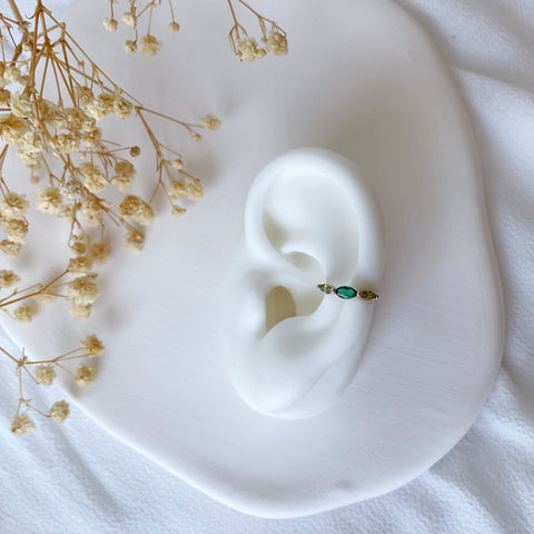 boucles d’oreille bague d’oreille zircons verts - plaqué or