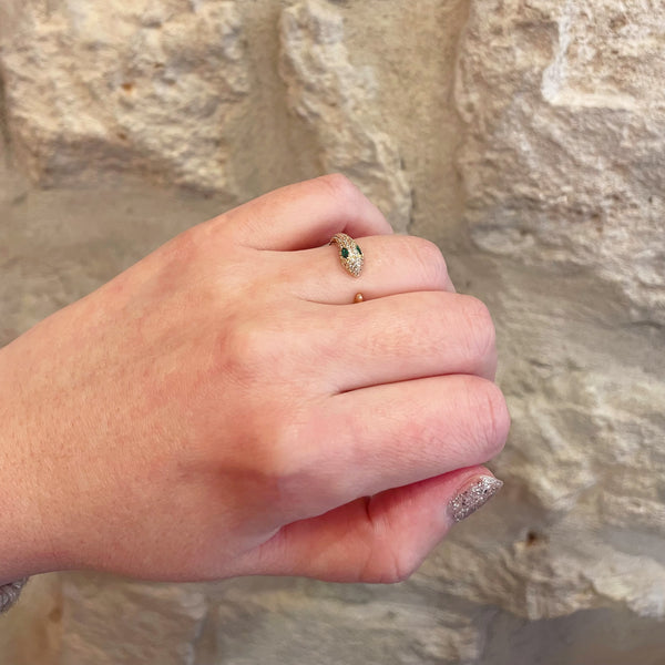 bague serpent- serti de zircons verts - plaqué or