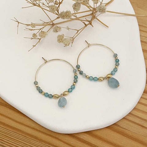 boucles d’oreilles Lilou aiguë marine - créoles plaqué or