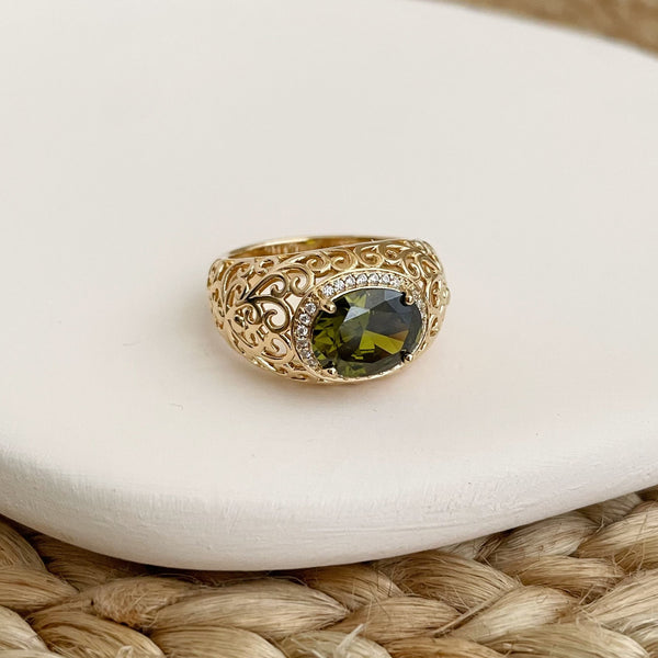 Bague Flavie verte - plaqué or