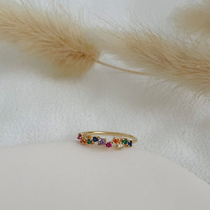 bague fine serti de zircons multicolores - plaqué or