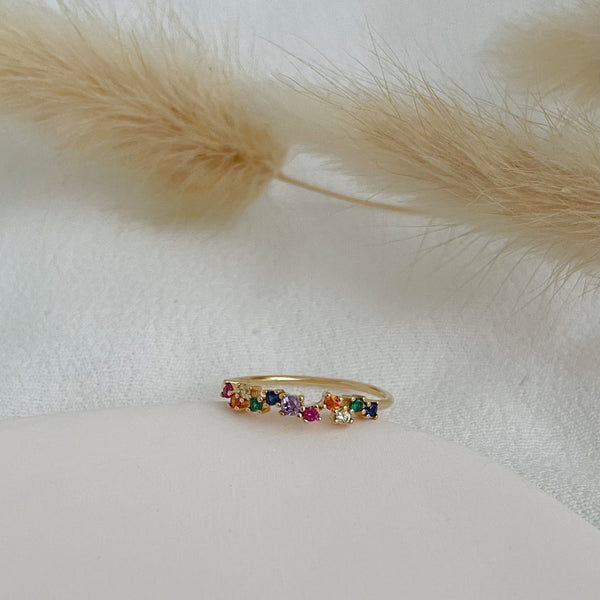 bague fine serti de zircons multicolores - plaqué or