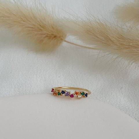 bague fine serti de zircons multicolores - plaqué or