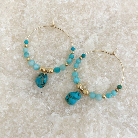 boucles d’oreilles Lilou turquoise- créoles plaqué or