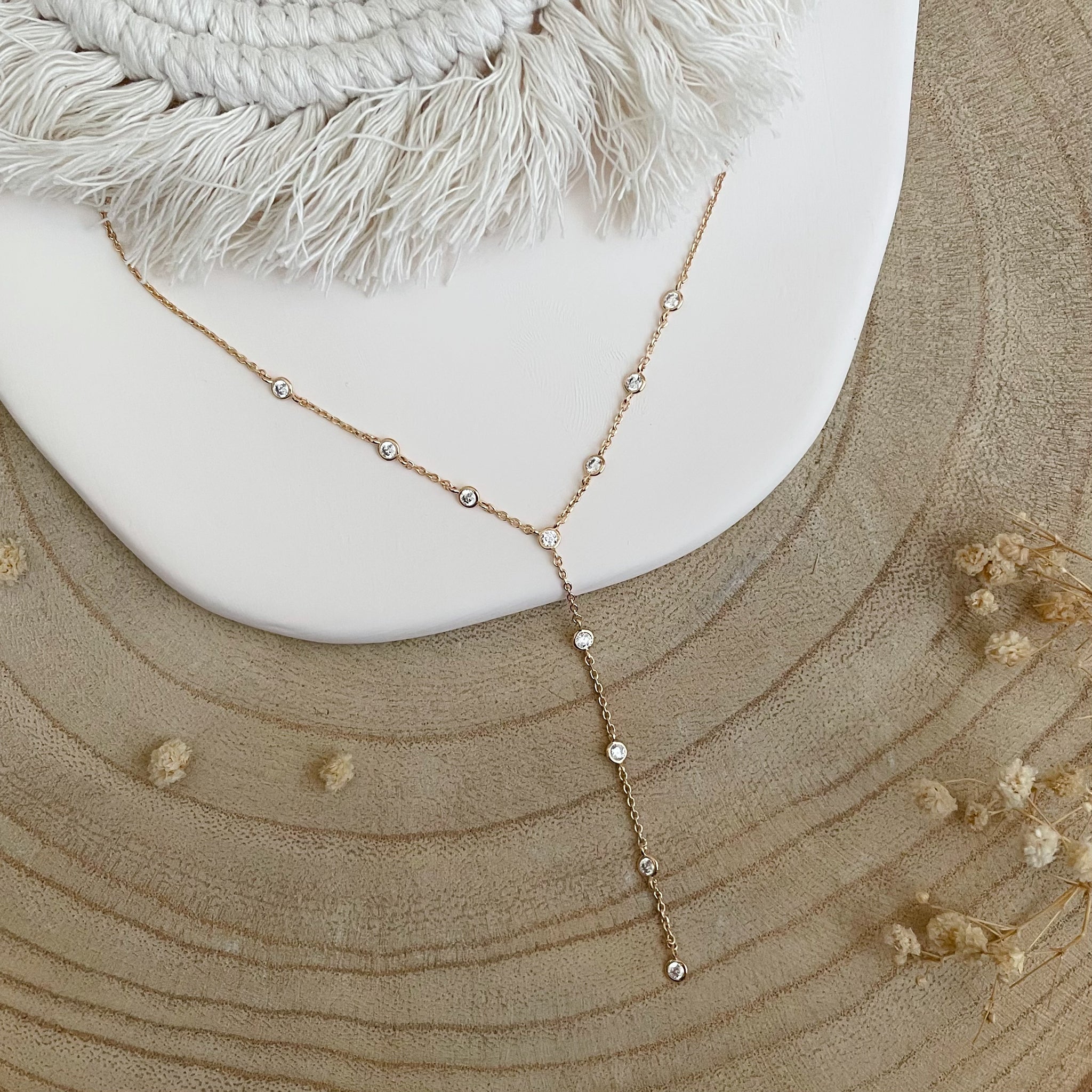 collier cravate zirconium - plaqué or