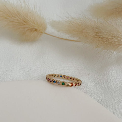 bague fine multicolore - plaqué or