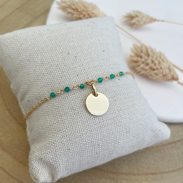 bracelet Julie agate verte & médaille martelée - plaqué or