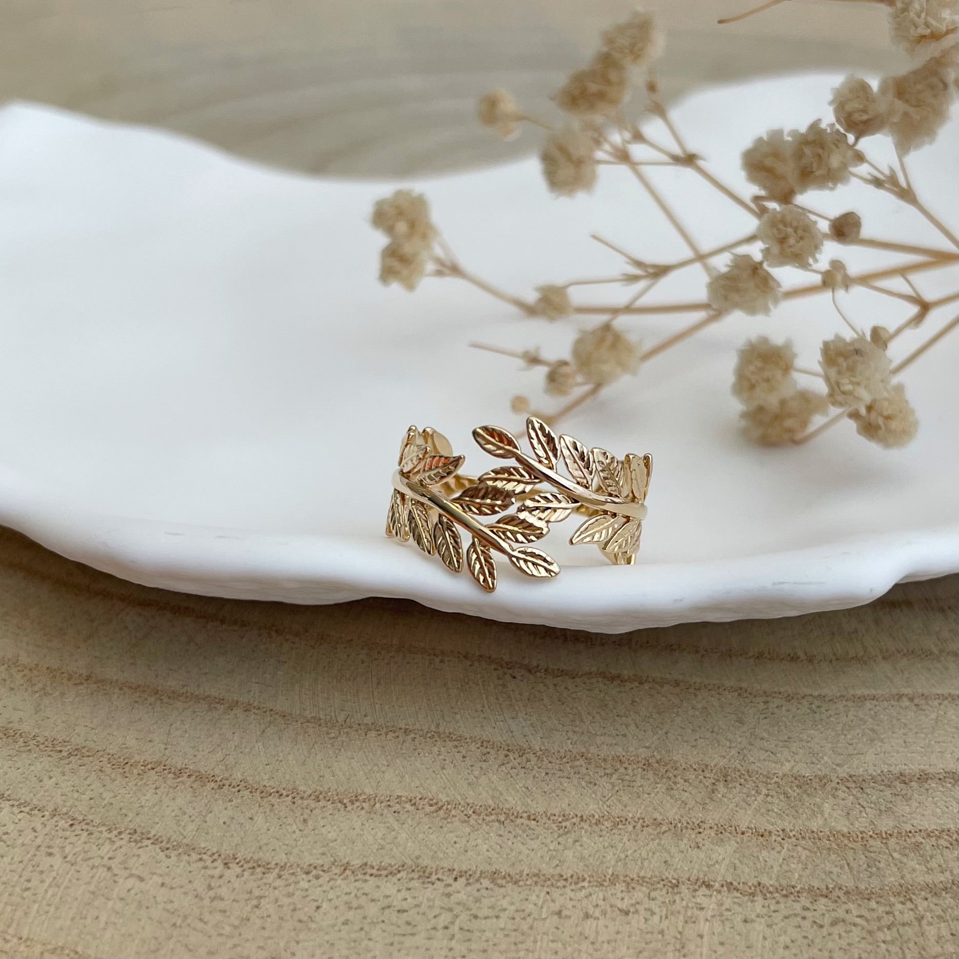bague feuille - plaqué or