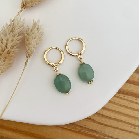 boucles d’oreilles Brigitte aventurine - mini créoles plaqué or