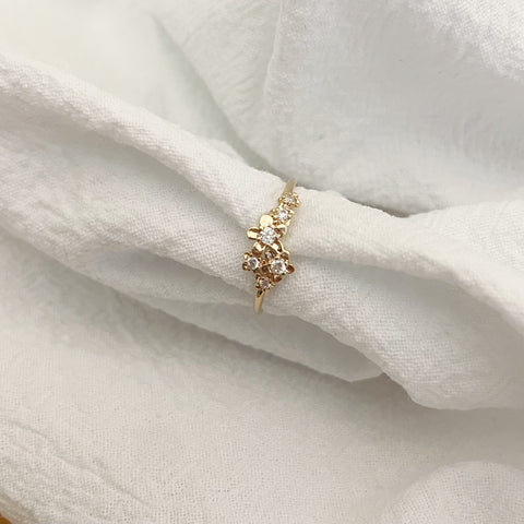 bague fleurs fines- plaqué or & zirconium
