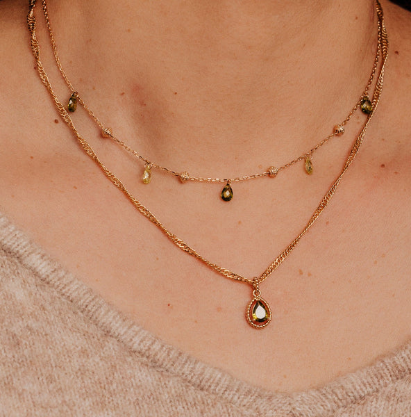 Collier Astrid vert - plaqué or & pendentif