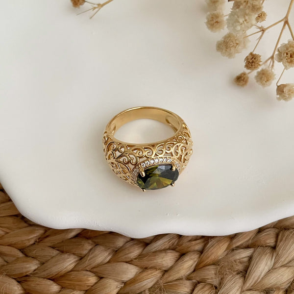 Bague Flavie verte - plaqué or