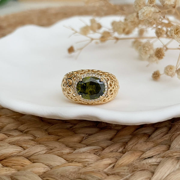 Bague Flavie verte - plaqué or