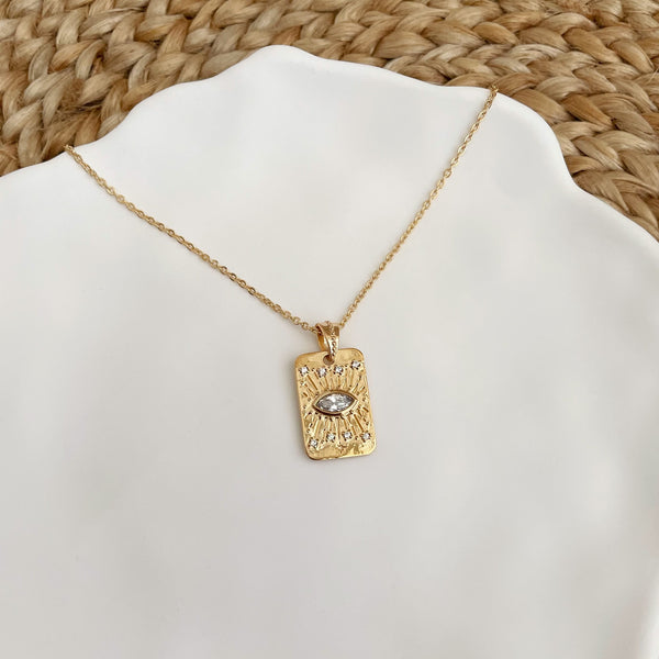 Collier & médaille œil- sautoir plaqué or