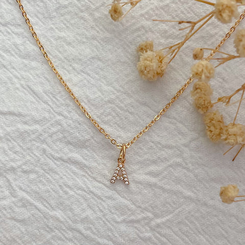 collier & médaille initial - plaqué or & zirconium