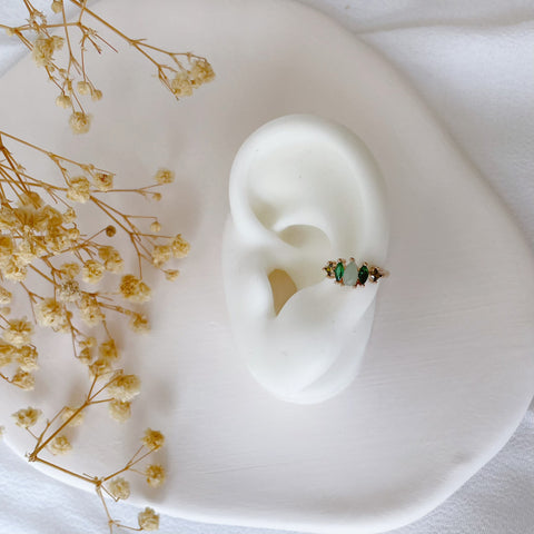 boucles d’oreille bague d’oreille zircons verts - plaqué or