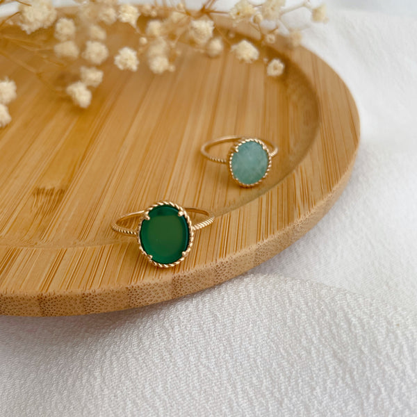 bague ovale en pierre Amazonite